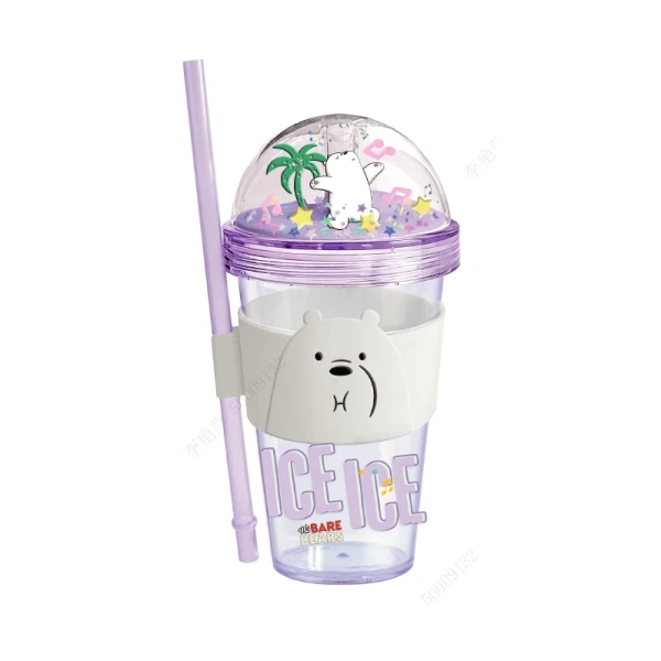 We Bare Bears Lisanslı Pipetli ve Kapaklı Simli Pl
