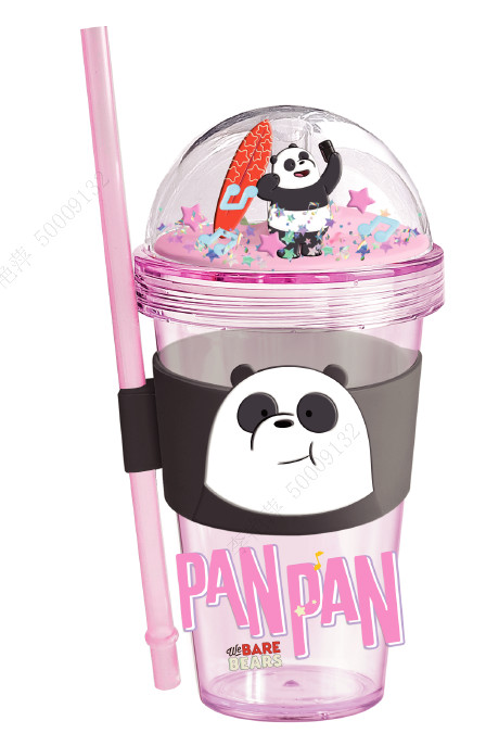 We Bare Bears Lisanslı Pipetli ve Kapaklı Simli Pl