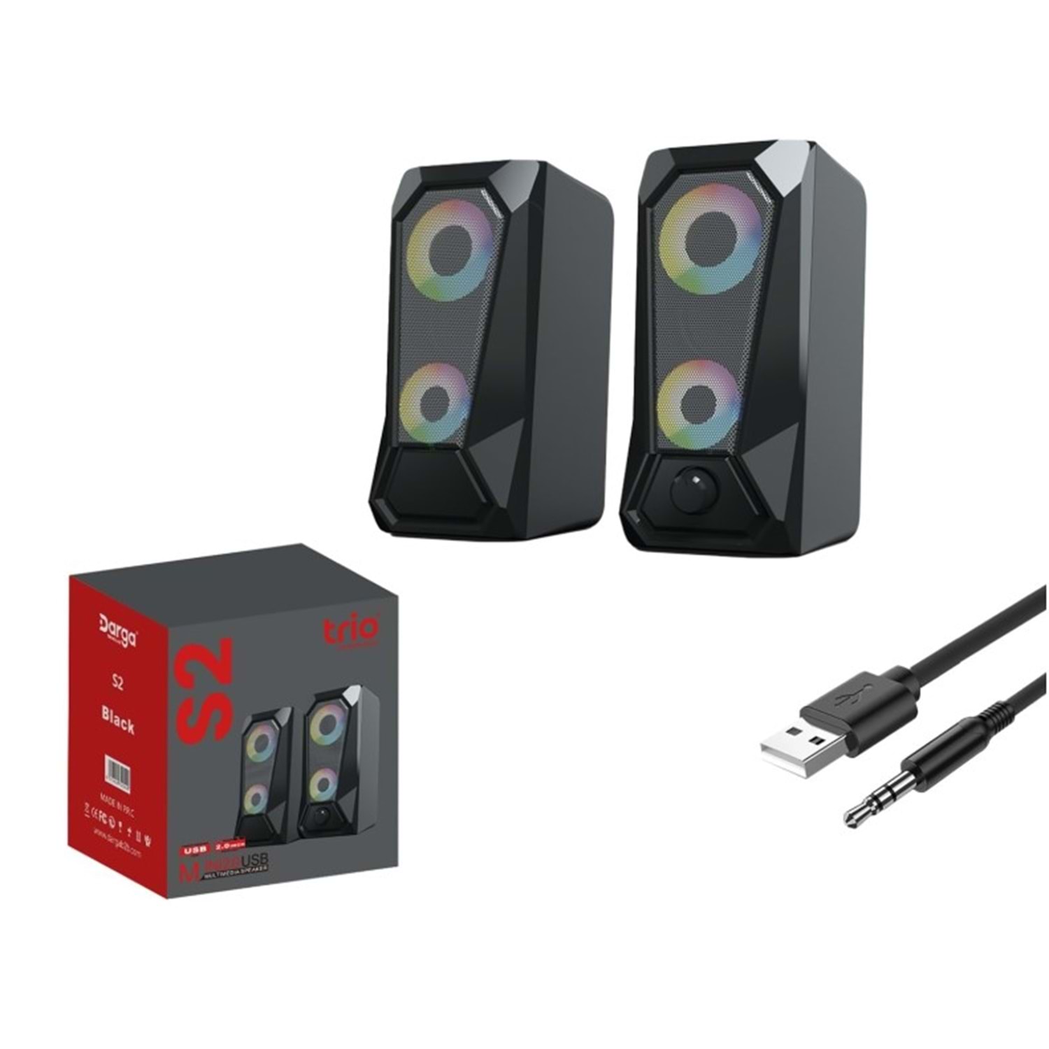 TRİO S2 RGB LEDLİ IŞIKLI EKSTRA SES USB PC HOPARLÖ