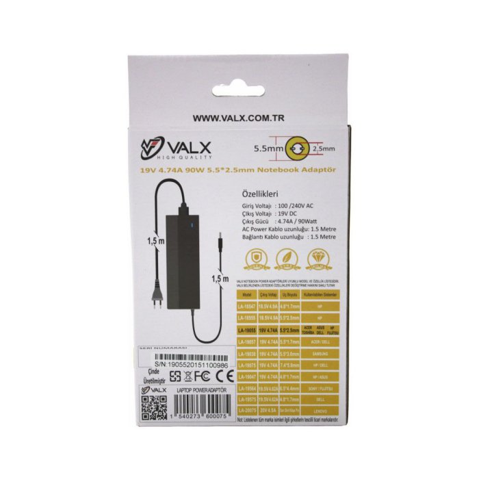 VALX LA-19055 19V 4.74A 90W NOTEBOOK ADAPTÖRÜ TOSH