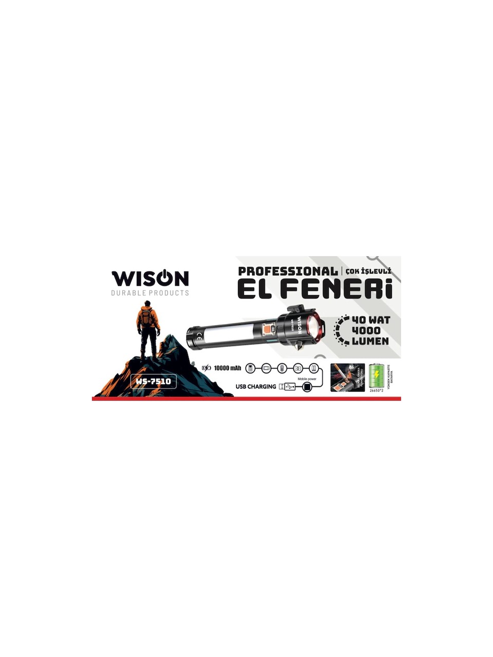 WISON WS-7510/40W ŞARJLI PROF.EL FENERİ-400 LUMEN