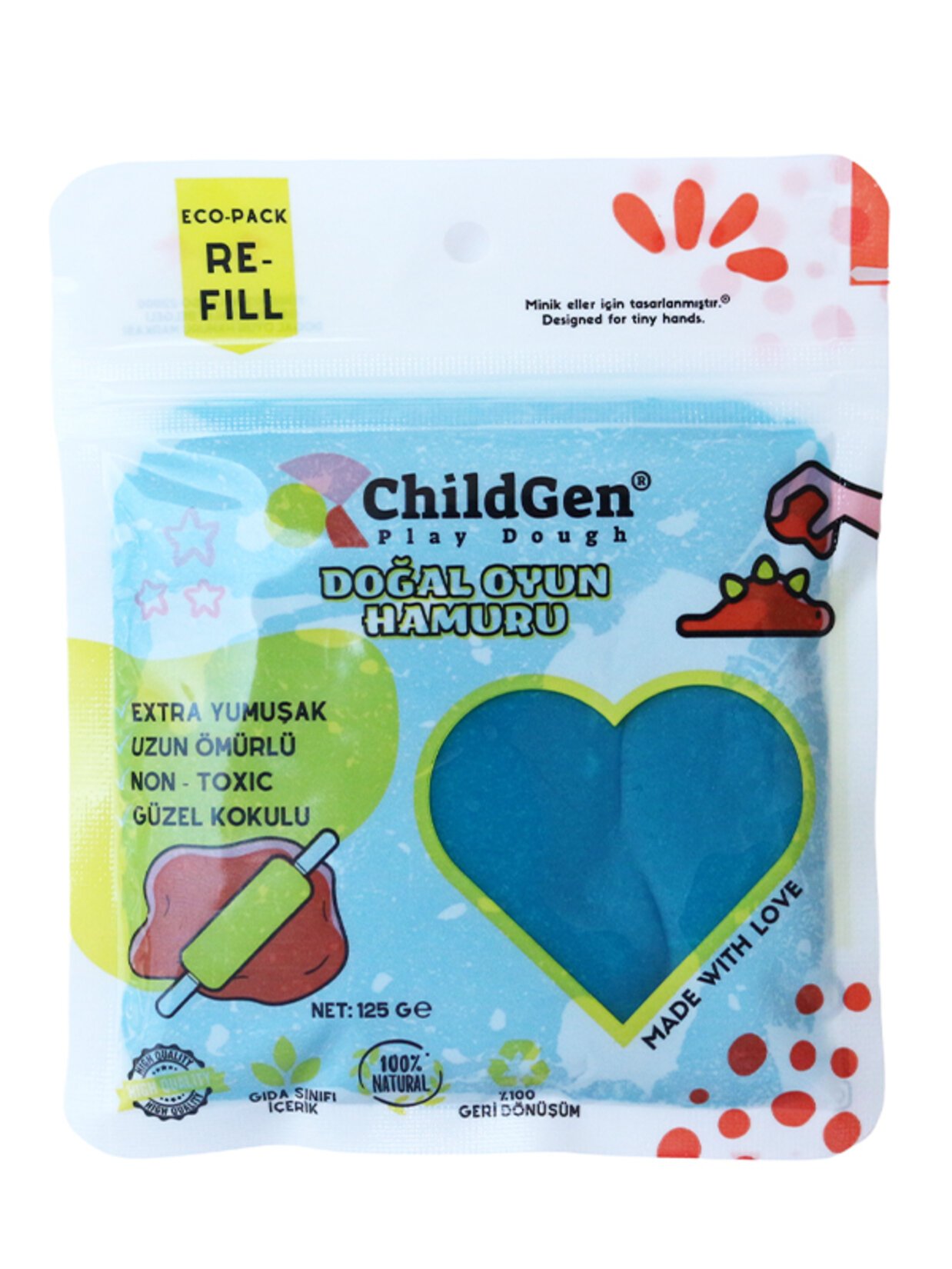 CHILDGEN DOĞAL OYUN HAMURU GLITTER MAVİ-125G 